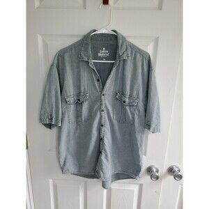 Cotton Natural Button-Up Short Sleeve Shirt - Size Medium - Charcoal Grey/Pocket